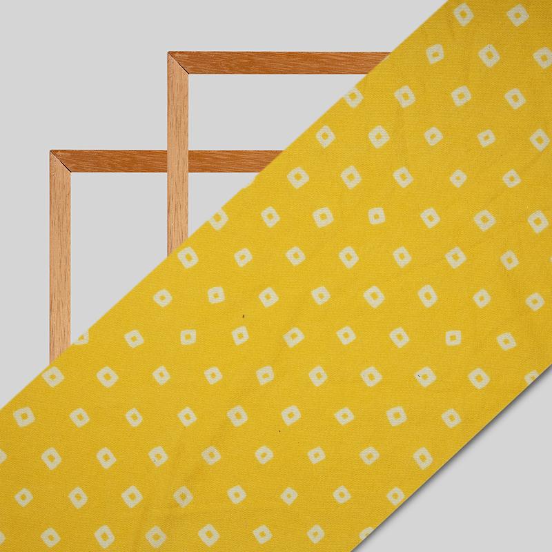 Yellow Bandhani Pattern Digital Print Rayon Fabric - Fabcurate