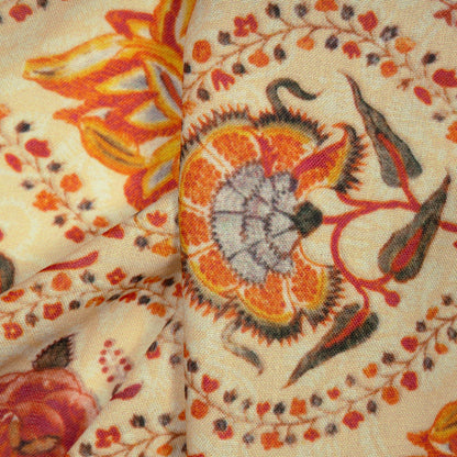 Cream And Red Floral Digital Print Rayon Fabric
