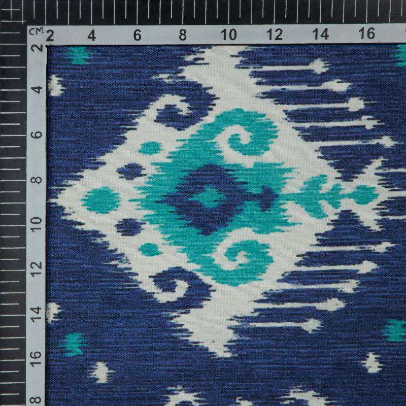 Blue Ikat Pattern Digital Print Rayon Fabric - Fabcurate