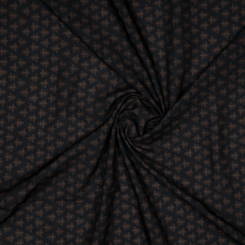 Dark Brown Mughal Floral Digital Print Rayon Fabric - Fabcurate