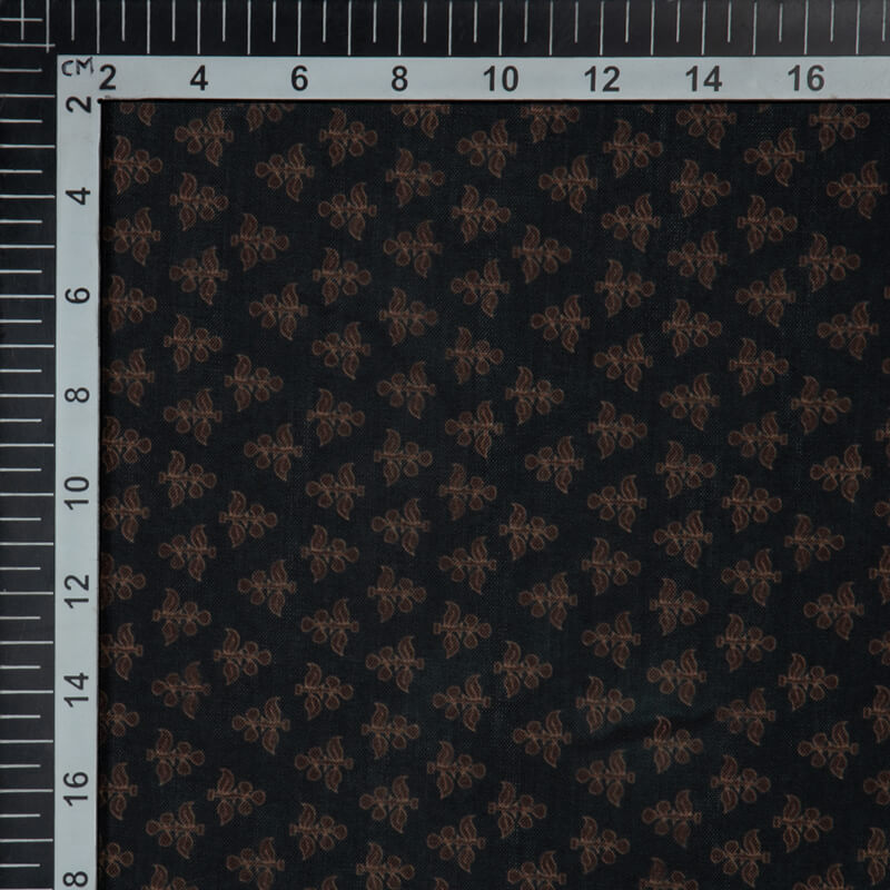 Dark Brown Mughal Floral Digital Print Rayon Fabric - Fabcurate