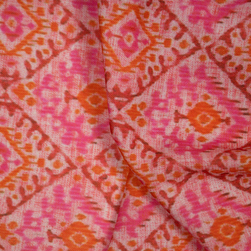 Pink Ikat Pattern Digital Print Rayon Fabric - Fabcurate