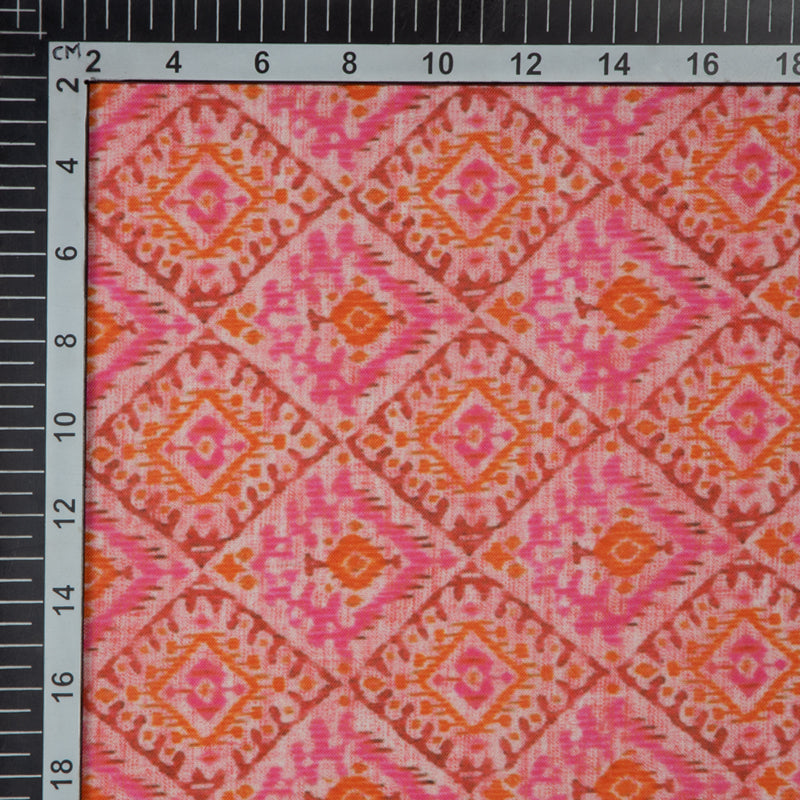 Pink Ikat Pattern Digital Print Rayon Fabric - Fabcurate