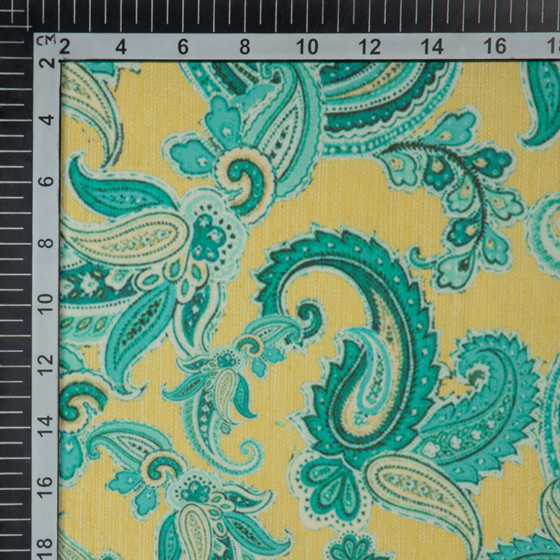 Pastel Blue Paisely Digital Print Rayon Fabric - Fabcurate