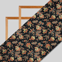 Black And Orange Floral Digital Print Rayon Fabric - Fabcurate