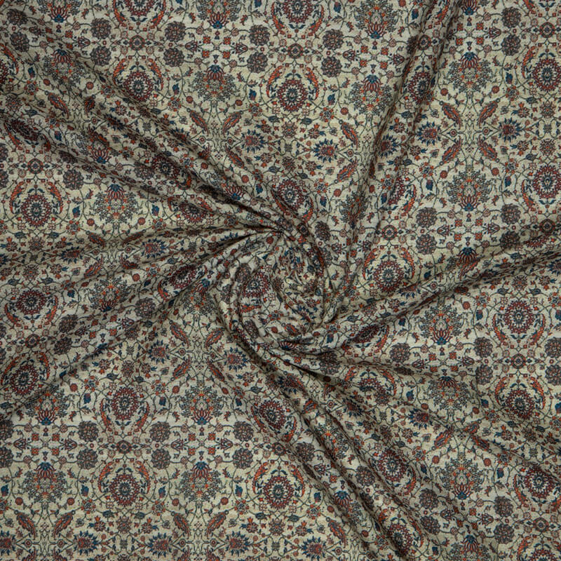 Cream Ethnic Digital Print Rayon Fabric - Fabcurate