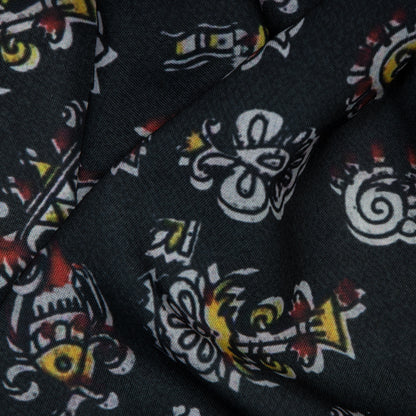 Black Object Digital Print Rayon Fabric - Fabcurate