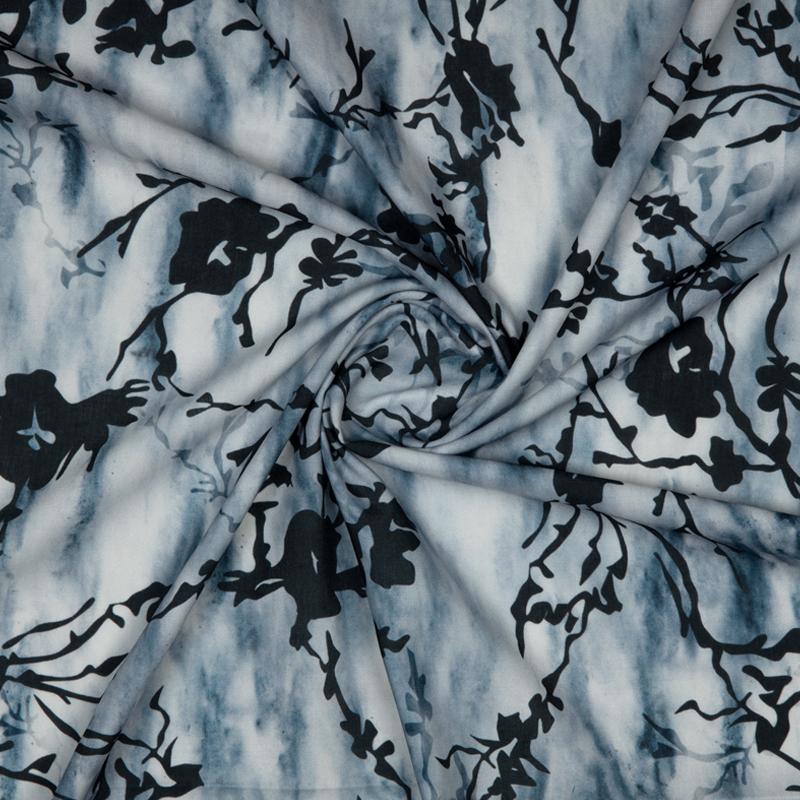 Black Abstract Digital Print Rayon Fabric - Fabcurate