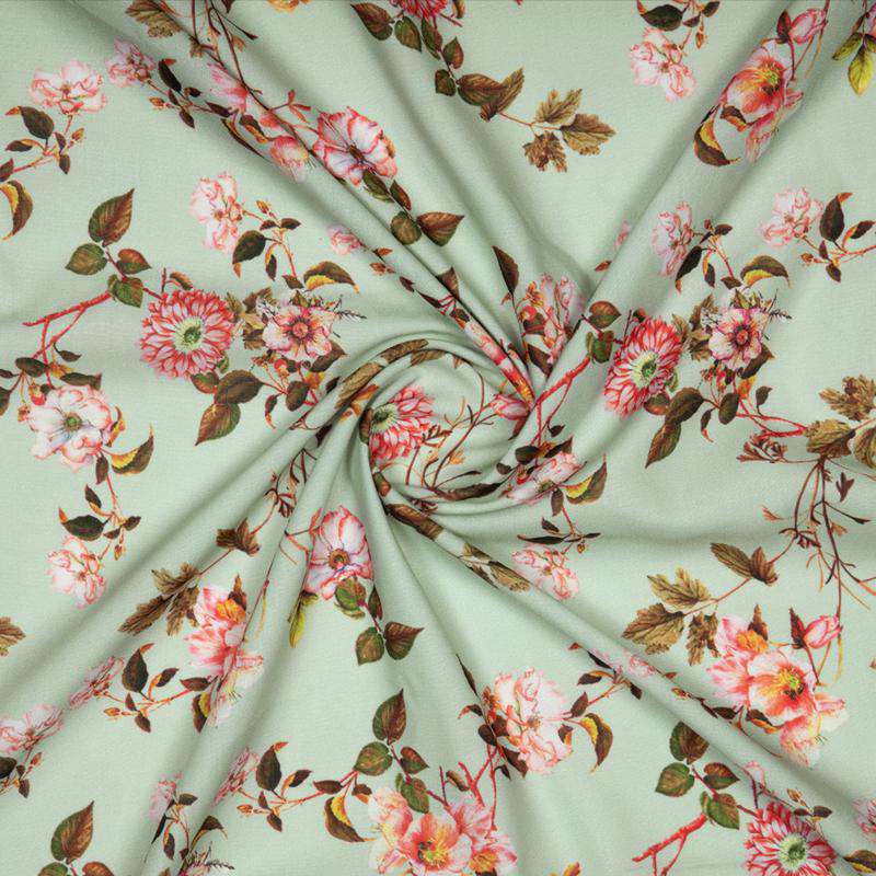 Pink Floral Digital Print Rayon Fabric - Fabcurate