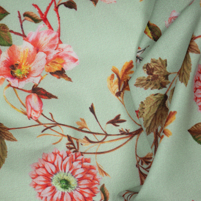 Pink Floral Digital Print Rayon Fabric - Fabcurate