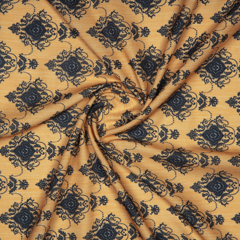 Black And Beige Ethnic Digital Print Rayon Fabric - Fabcurate