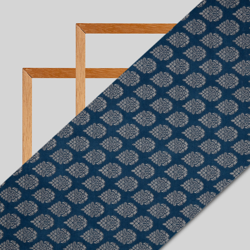 Navy Blue Ethnic Digital Print Rayon Fabric - Fabcurate