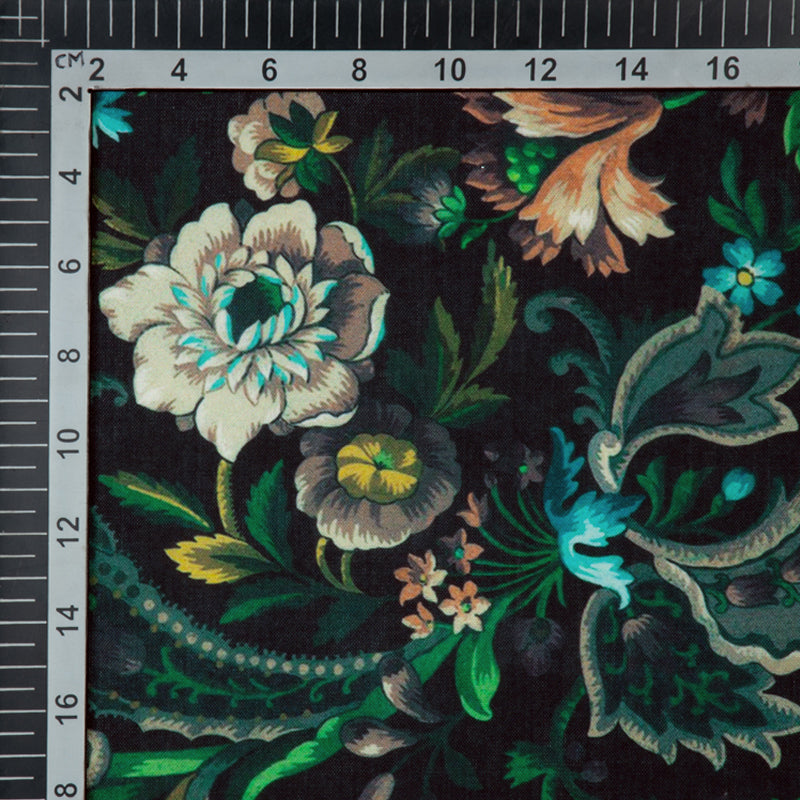 Black Floral Digital Print Rayon Fabric