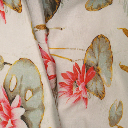 Beige Floral Digital Print Rayon Fabric - Fabcurate
