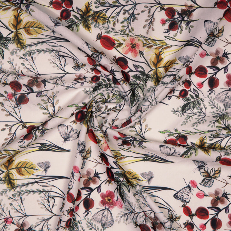 Off White Floral Digital Print Rayon Fabric - Fabcurate