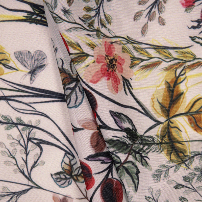 Off White Floral Digital Print Rayon Fabric - Fabcurate