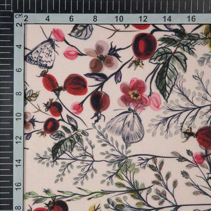 Off White Floral Digital Print Rayon Fabric - Fabcurate