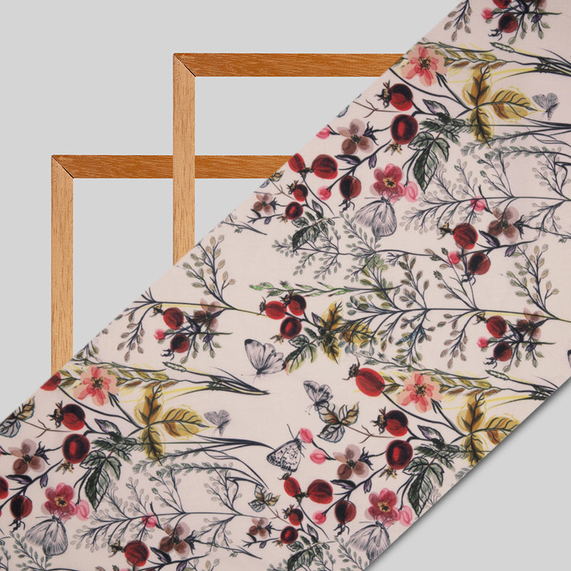 Off White Floral Digital Print Rayon Fabric - Fabcurate