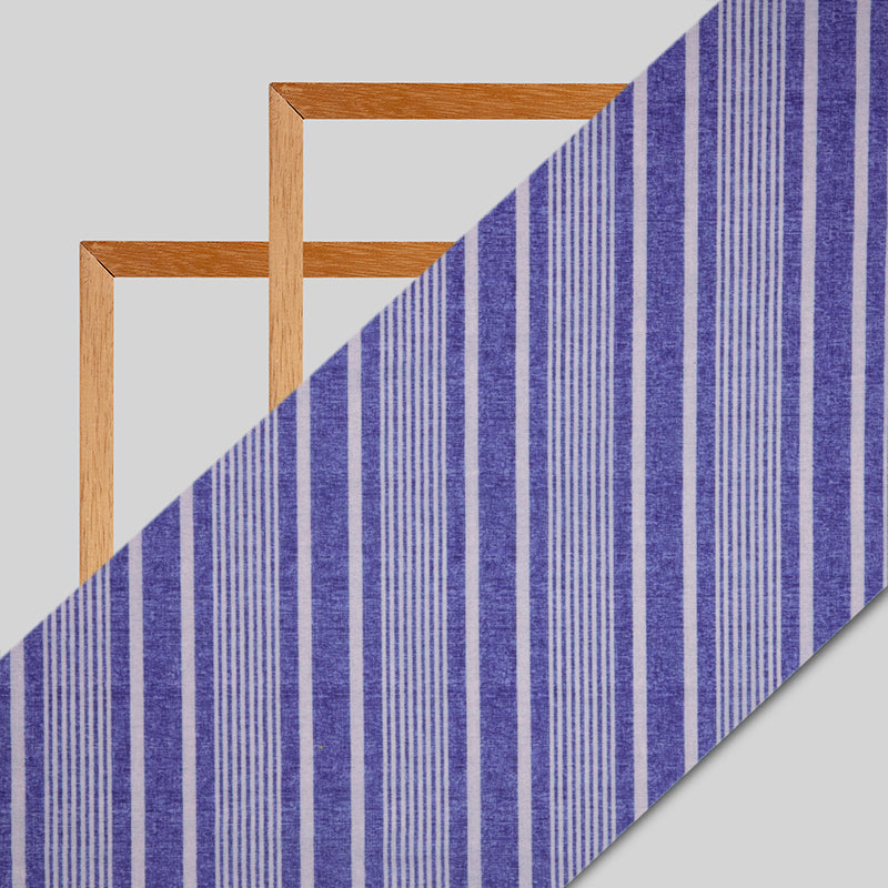 Pastel Blue Stripes Digital Print Rayon Fabric - Fabcurate