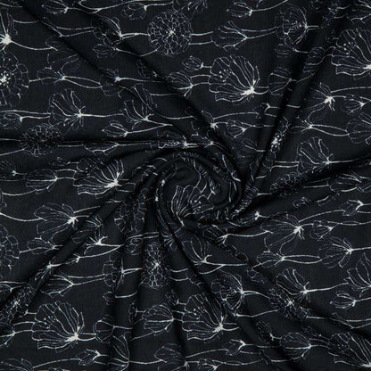 Black Floral Digital Print Rayon Fabric - Fabcurate