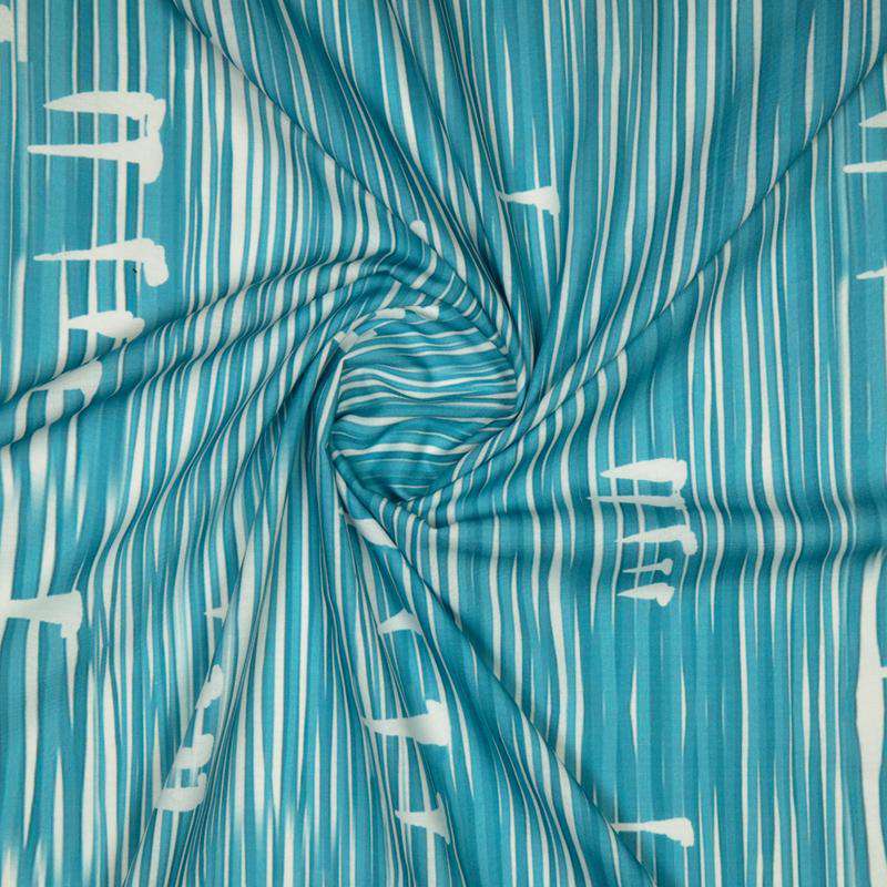 Pastel Blue Abstract Digital Print Rayon Fabric - Fabcurate