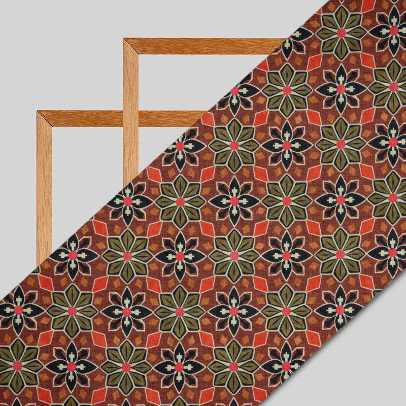 Brown Ethnic Digital Print Rayon Fabric - Fabcurate