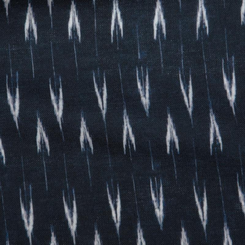 Navy Blue Ikat Pattern Digital Print Rayon Fabric - Fabcurate