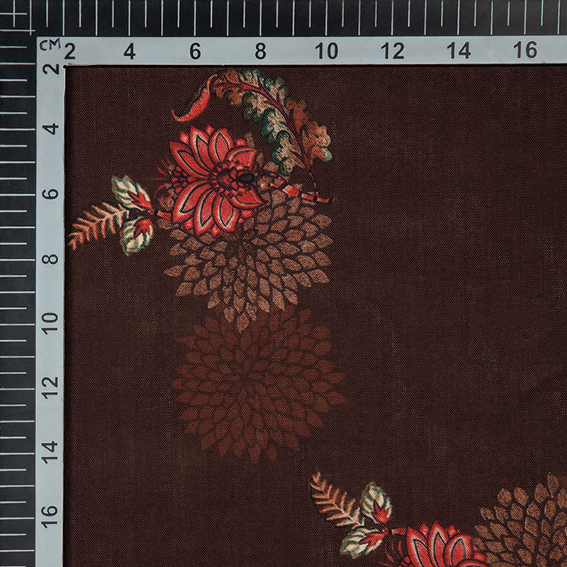 Brown Mughal Floral Digital Print Rayon Fabric - Fabcurate