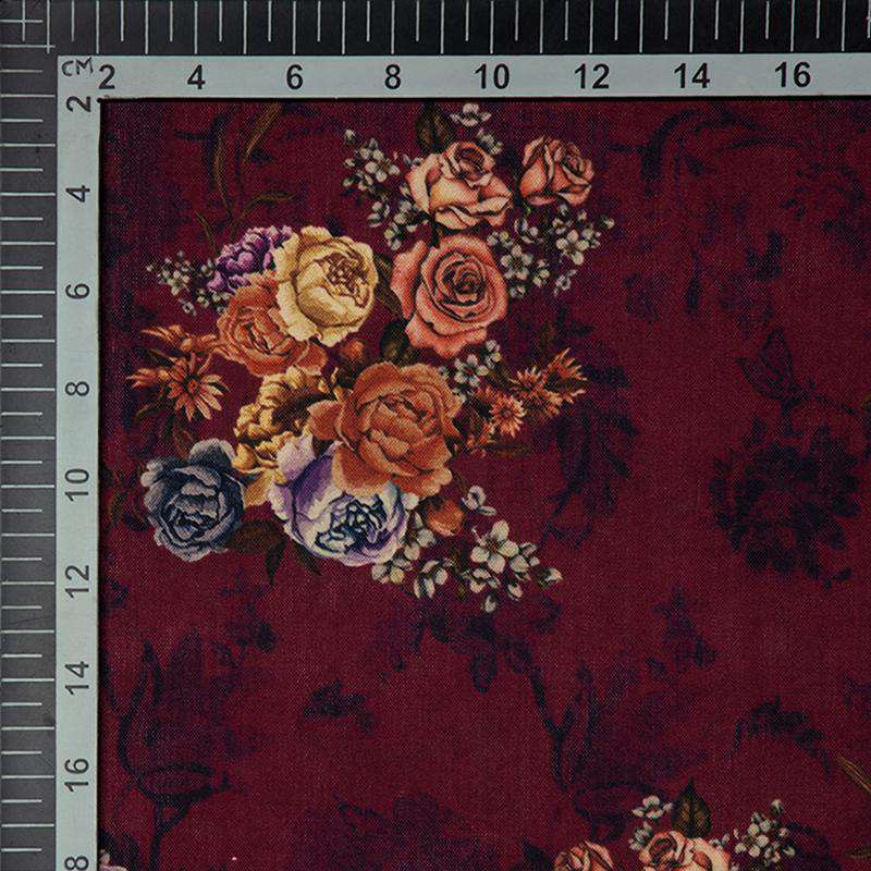 Maroon Floral Digital Print Rayon Fabric - Fabcurate