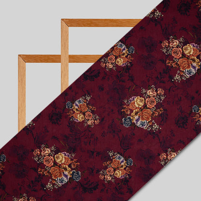 Maroon Floral Digital Print Rayon Fabric - Fabcurate
