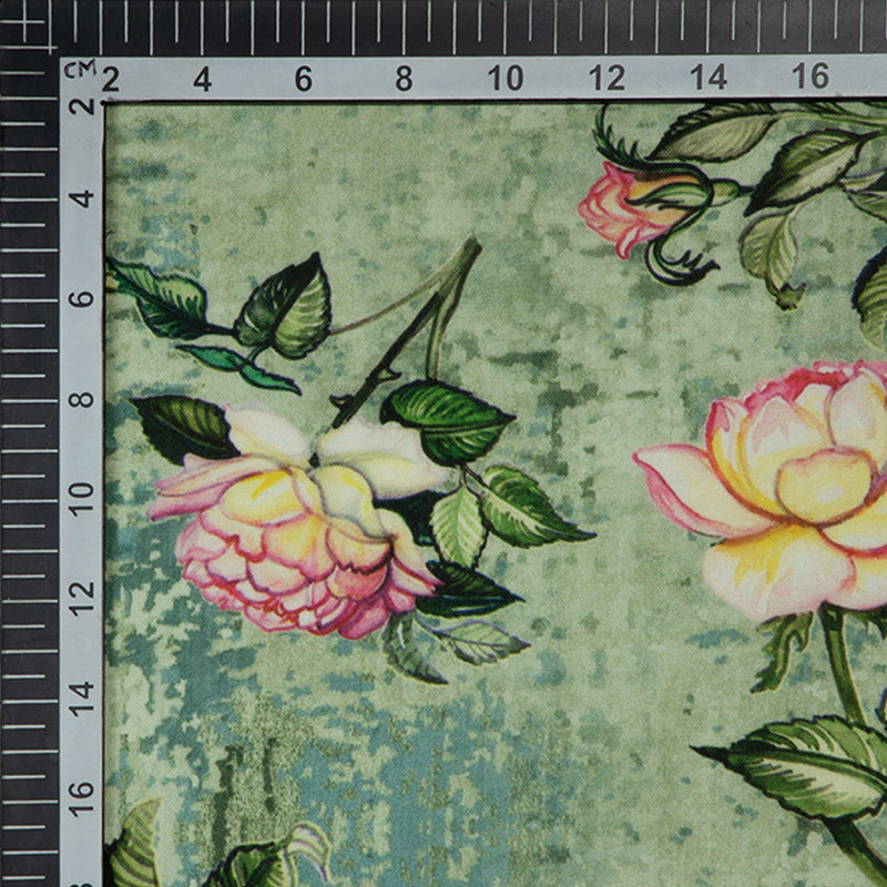 Olive Floral Digital Print Rayon Fabric - Fabcurate