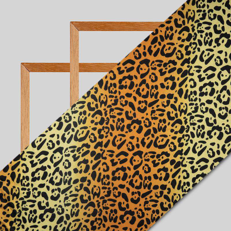 Light Brown And Black Animal Digital Print Japan Satin Fabric - Fabcurate