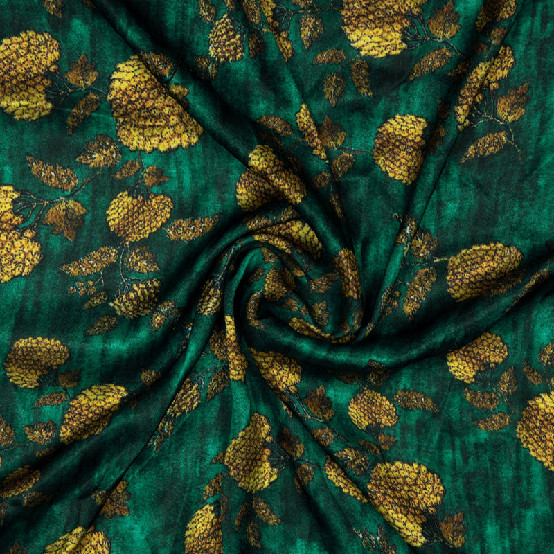 Teal Floral Digital Print Japan Satin Fabric
