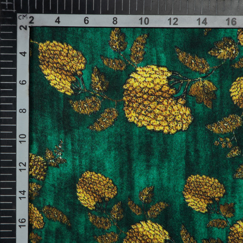 Teal Floral Digital Print Japan Satin Fabric