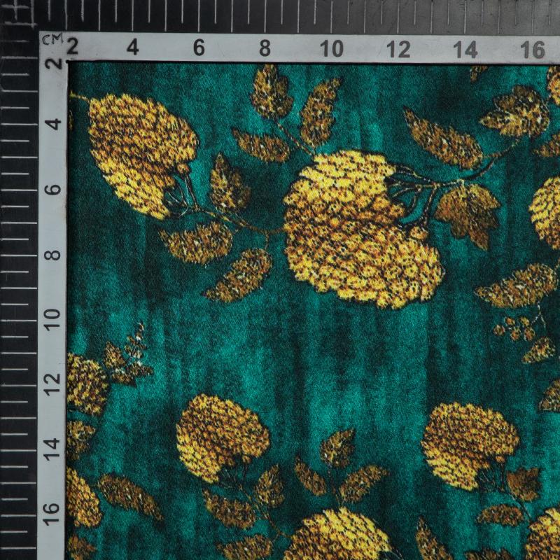 Teal Floral Digital Print Japan Satin Fabric - Fabcurate