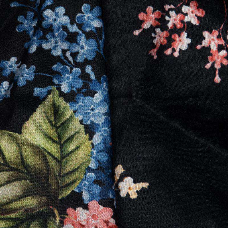 Black Floral Digital Print Japan Satin Fabric - Fabcurate