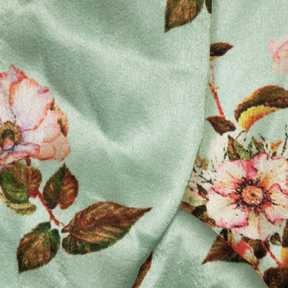 Pool Blue And Pink Floral Digital Print Japan Satin Fabric - Fabcurate