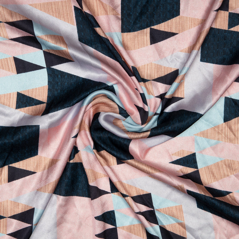 Peach Geometrical Digital Print Japan Satin Fabric - Fabcurate