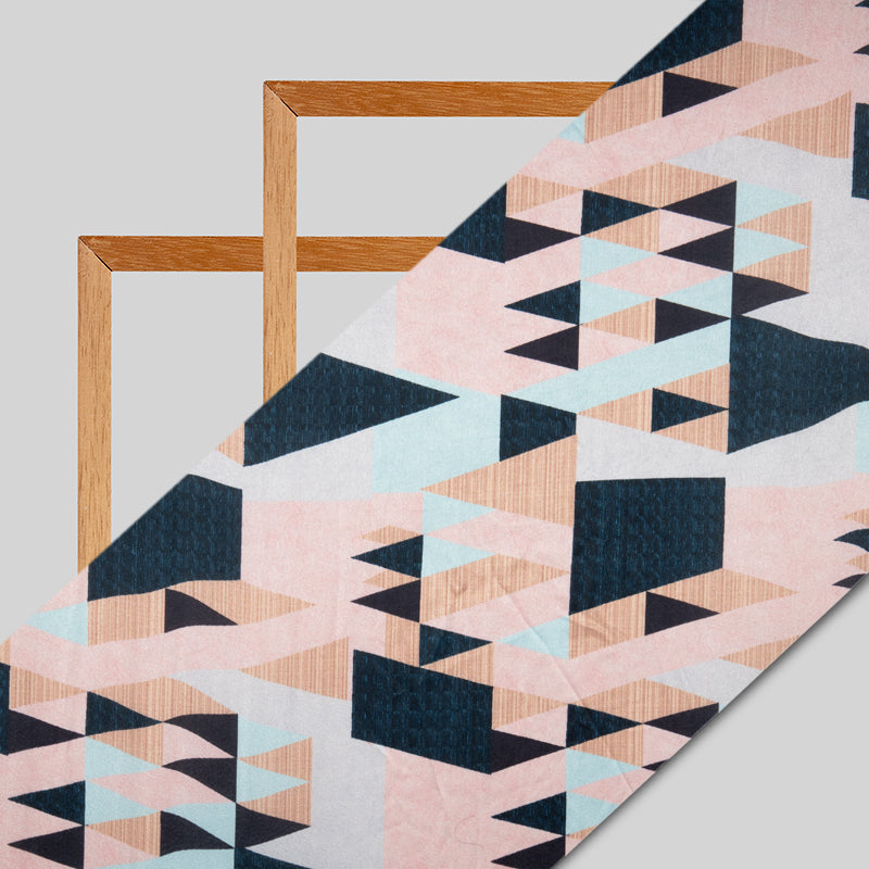 Peach Geometrical Digital Print Japan Satin Fabric - Fabcurate