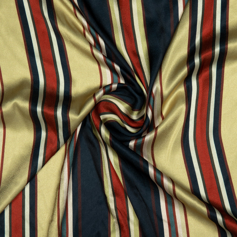 Brown Stripes Digital Print Japan Satin Fabric - Fabcurate