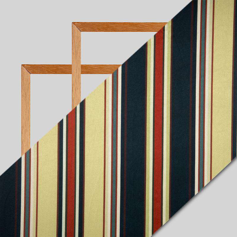 Brown Stripes Digital Print Japan Satin Fabric - Fabcurate