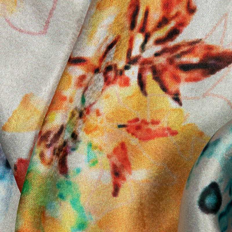 Multicolor Abstract Digital Print Japan Satin Fabric - Fabcurate
