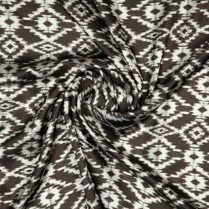 Brown Ikat Pattern Digital Print Japan Satin Fabric - Fabcurate