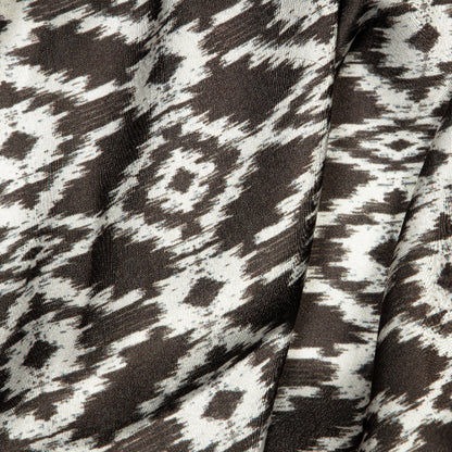 Brown Ikat Pattern Digital Print Japan Satin Fabric - Fabcurate