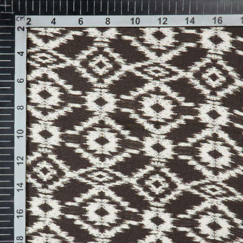 Brown Ikat Pattern Digital Print Japan Satin Fabric - Fabcurate