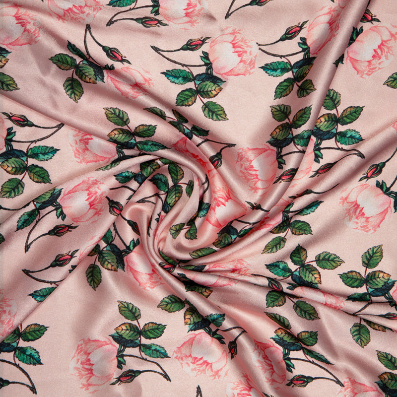 Pink Floral Digital Print Japan Satin Fabric - Fabcurate