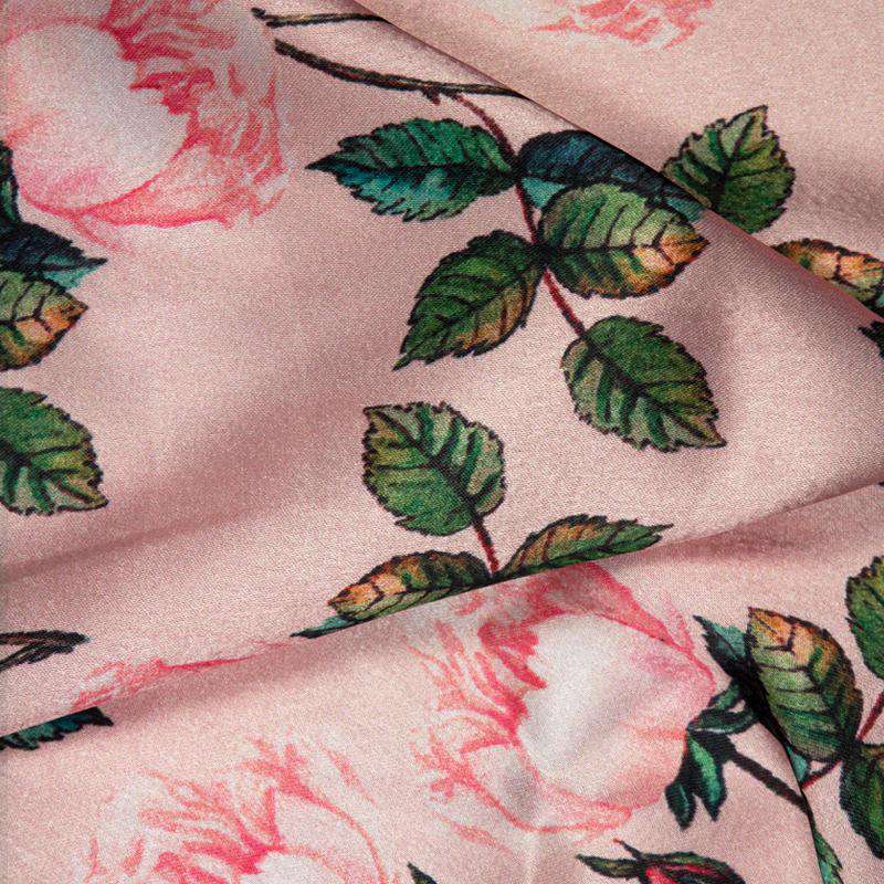 Pink Floral Digital Print Japan Satin Fabric - Fabcurate