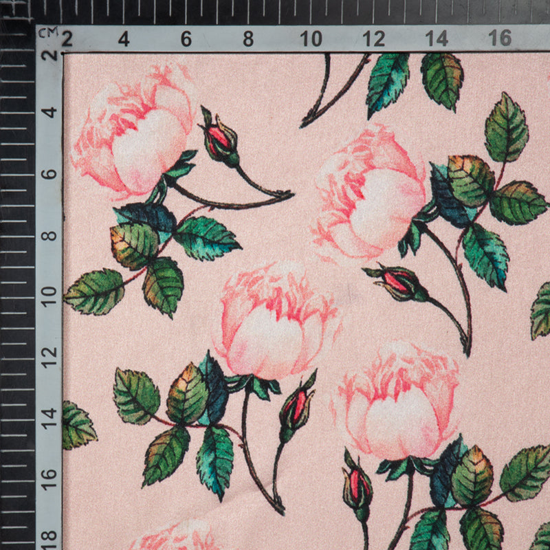 Pink Floral Digital Print Japan Satin Fabric - Fabcurate