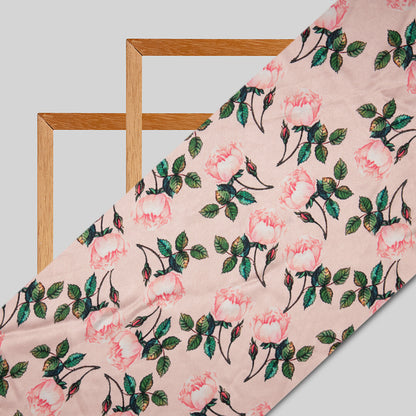 Pink Floral Digital Print Japan Satin Fabric - Fabcurate
