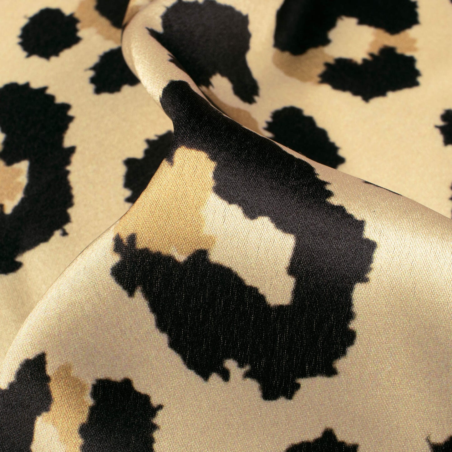 Black And Beige Animal Digital Print Japan Satin Fabric